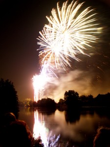 Fireworks and reflection on water